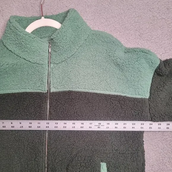 Amazon Essentials Jacket Large Green Sherpa Fleece Full Zip Colorblock Warm NEW - Picture 6 of 9